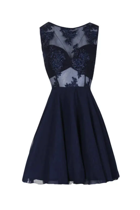 Navy Embroidered Mesh Skater Dress sold by AX Paris product image thumbnail 4