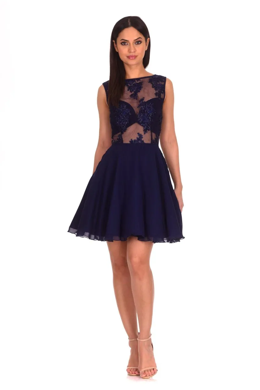 Navy Embroidered Mesh Skater Dress sold by AX Paris product image thumbnail 2