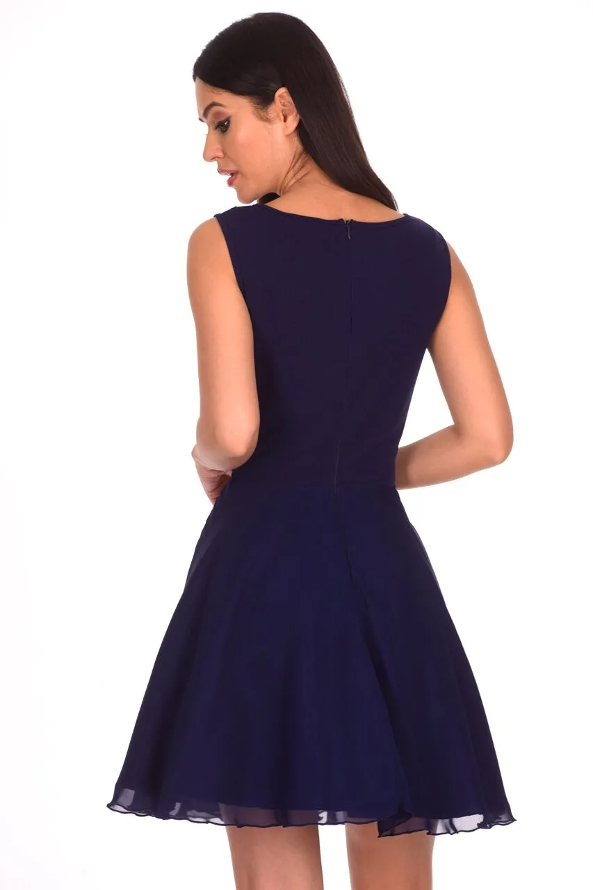 Navy Embroidered Mesh Skater Dress sold by AX Paris product image thumbnail 3
