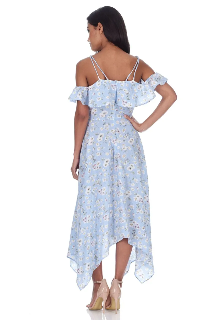 Blue Floral Cut Out Shoulder Dress sold by AX Paris product image thumbnail 3