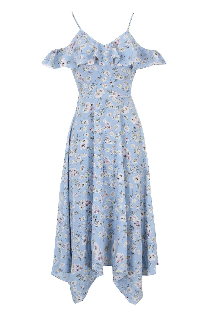 Blue Floral Cut Out Shoulder Dress sold by AX Paris product image thumbnail 4