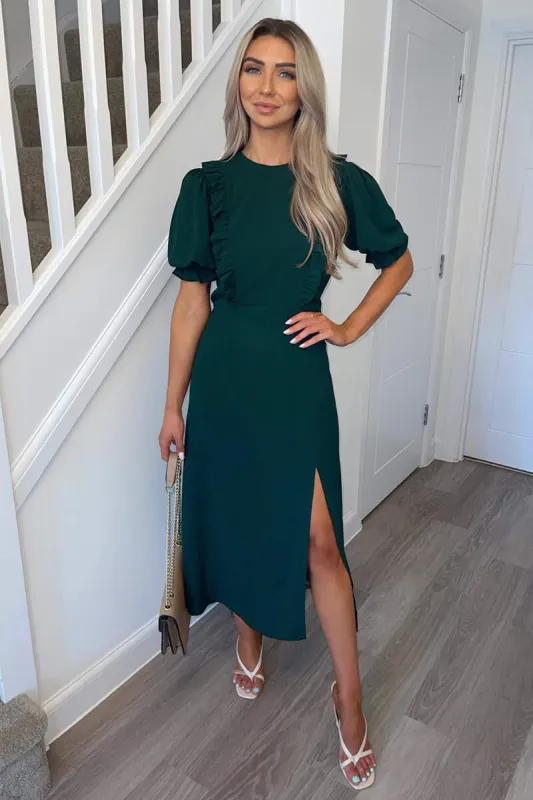 Teal Ruffle Split Leg Midi Dress sold by AX Paris