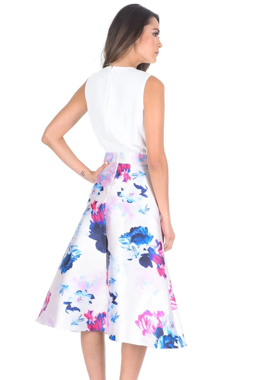 2 In 1 Cream Printed Skater Skirt Midi Dress sold by AX Paris product image thumbnail 3
