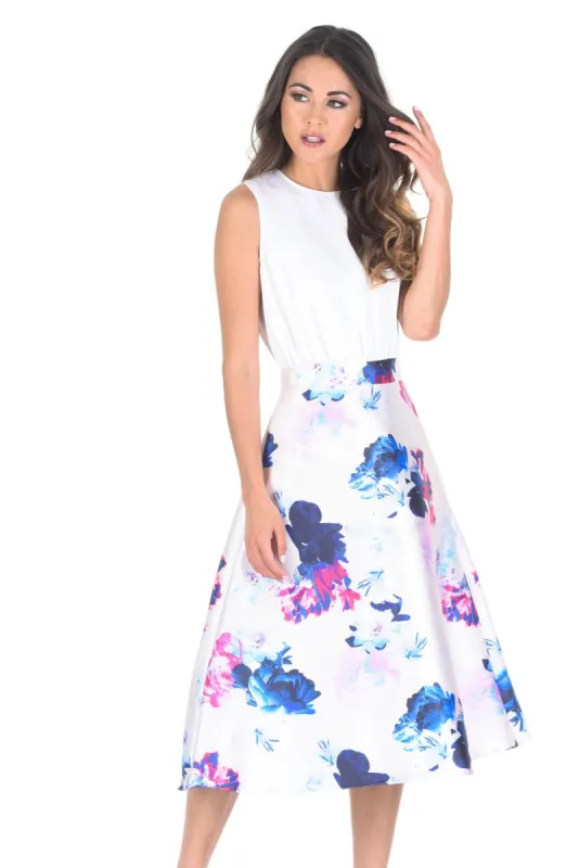 2 In 1 Cream Printed Skater Skirt Midi Dress sold by AX Paris