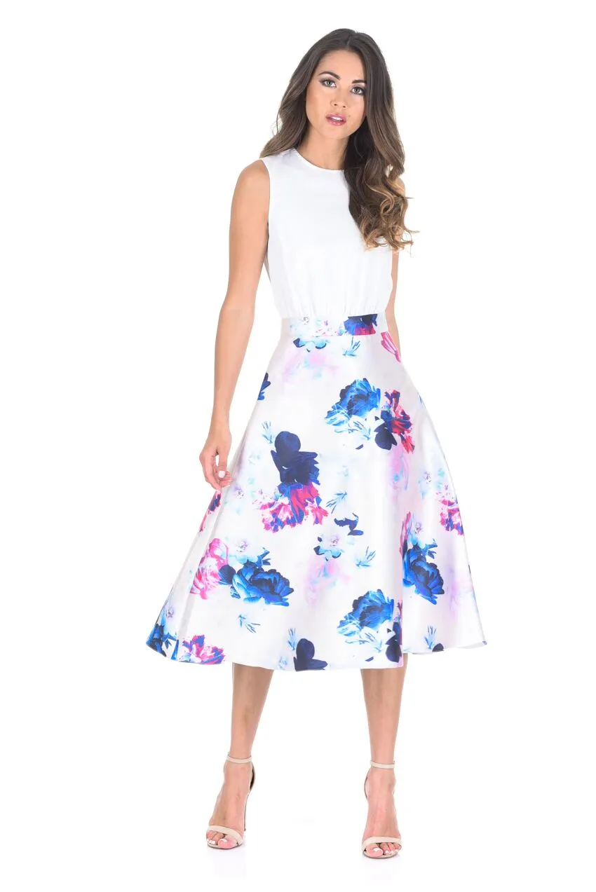 2 In 1 Cream Printed Skater Skirt Midi Dress sold by AX Paris product image thumbnail 2