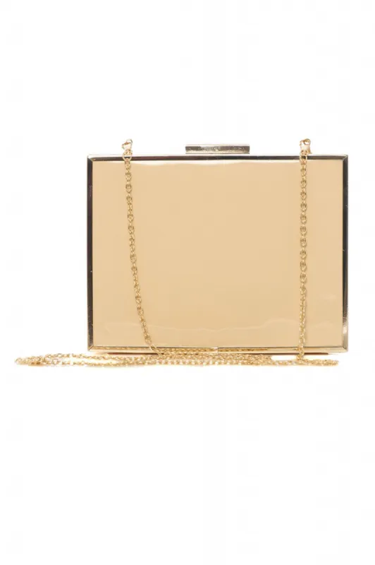 Patent  Gold Edged Box Clutch Bag sold by AX Paris