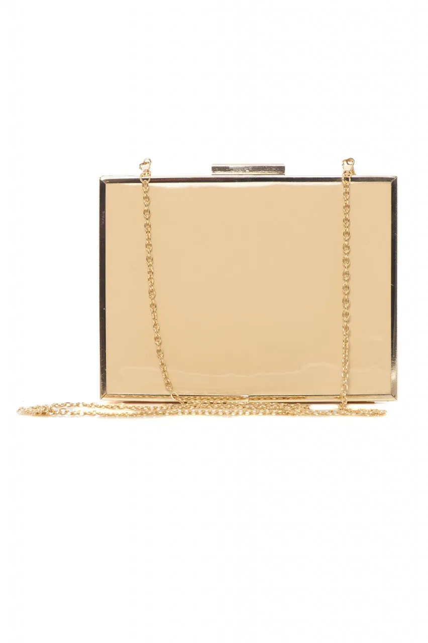 Patent Gold Edged Box Clutch Bag sold by AX Paris