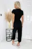 Black V Neck Short Sleeve Belted Elasticated Cuff Jumpsuit sold by AX Paris