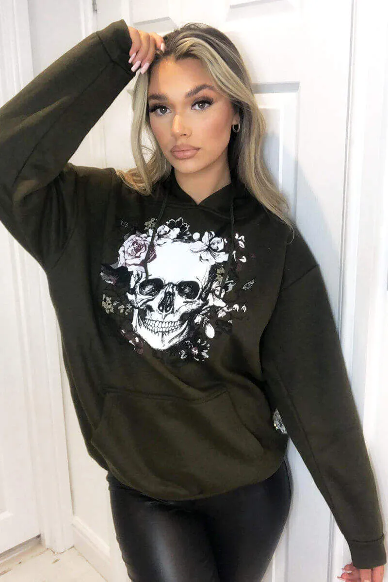Khaki Skull Printed Hoodie sold by AX Paris product image thumbnail 2