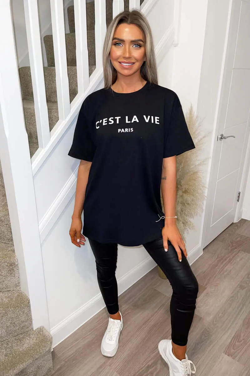 Black Cest La Vie Oversized Tee sold by AX Paris product image thumbnail 2