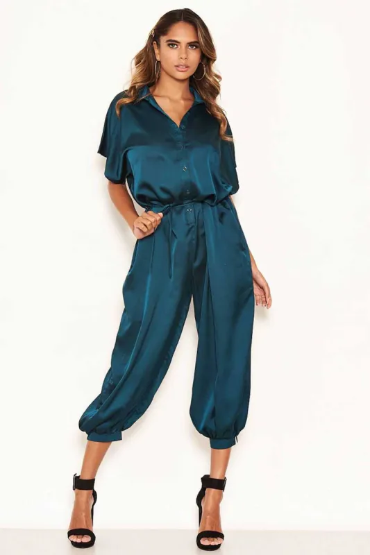 Teal Button Up Jumpsuit sold by AX Paris