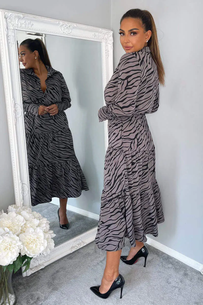 Grey Animal Print Button Up Midi Dress sold by AX Paris product image thumbnail 4
