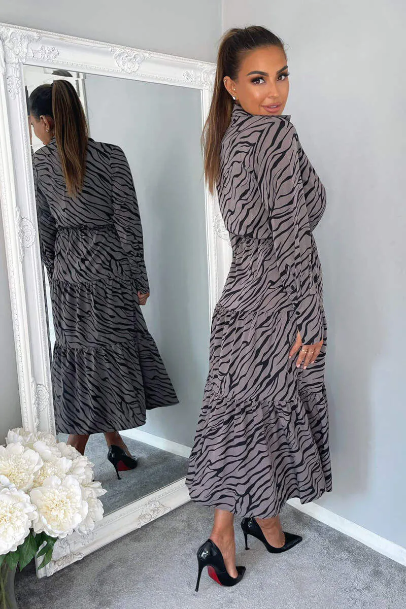 Grey Animal Print Button Up Midi Dress sold by AX Paris product image thumbnail 5