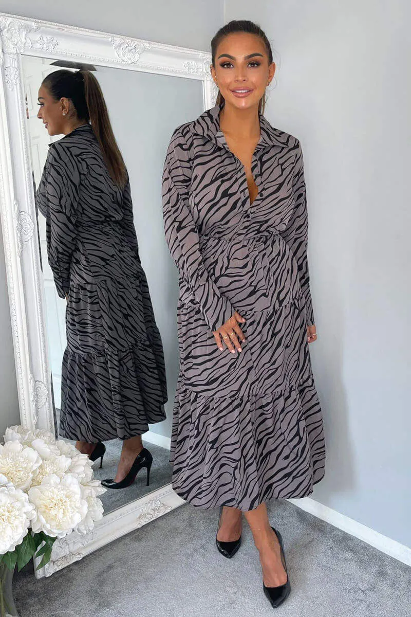 Grey Animal Print Button Up Midi Dress sold by AX Paris product image thumbnail 2