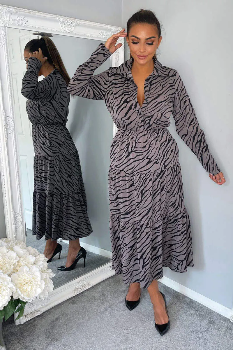 Grey Animal Print Button Up Midi Dress sold by AX Paris product image thumbnail 3