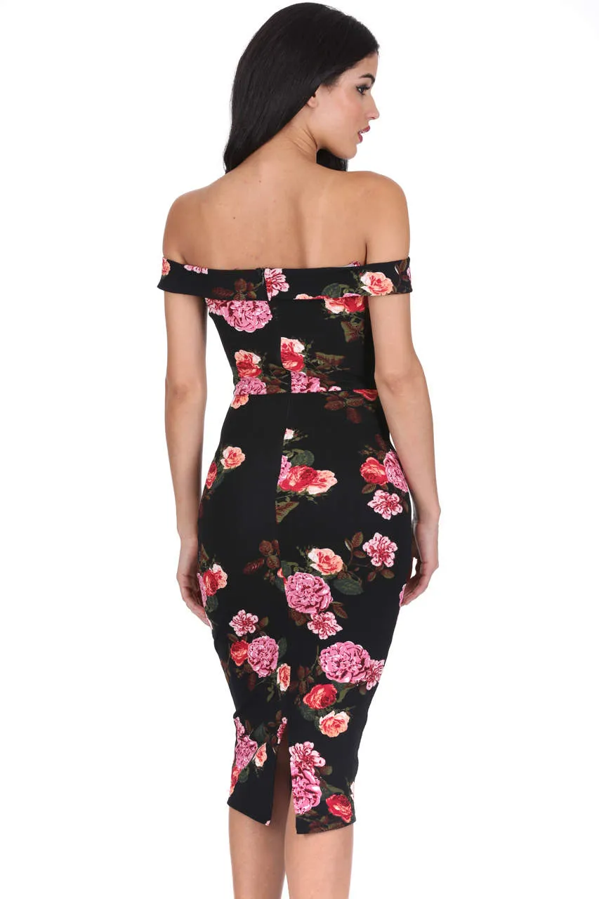 Black Notch Front Off The Shoulder Floral Midi Dress sold by AX Paris product image thumbnail 3