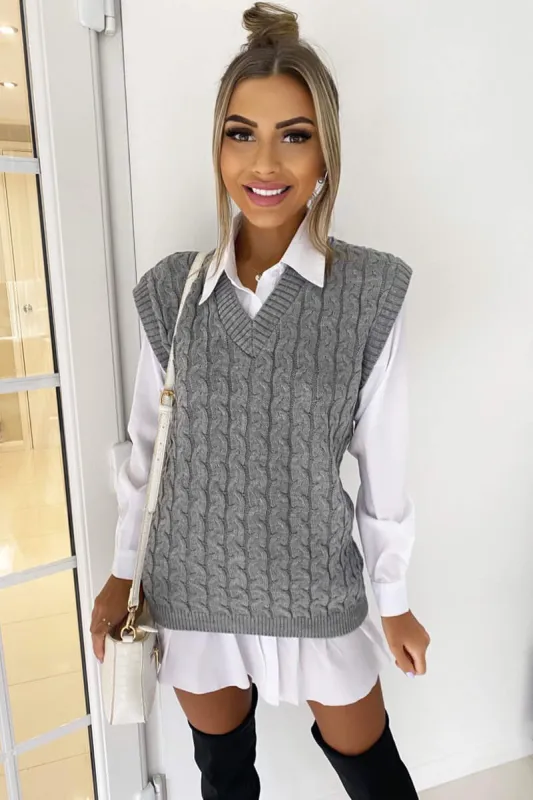 Grey Cable Knit Tank Top sold by AX Paris