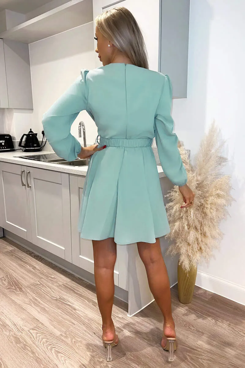 Duck Egg Wrap Over Belted Skater Dress sold by AX Paris product image thumbnail 4