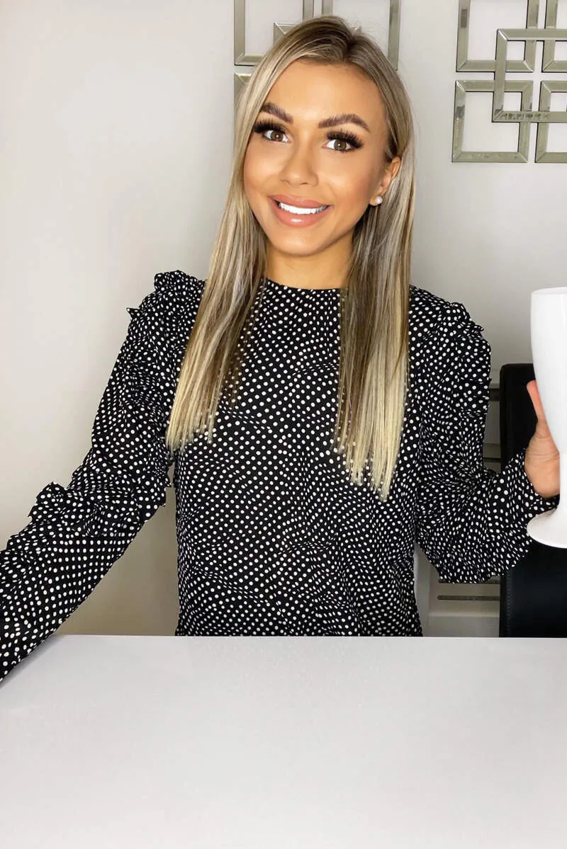 Black Frill Sleeve Polka Dot Top sold by AX Paris product image thumbnail 2