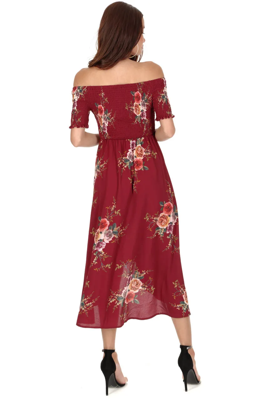 Rust Floral Bardot Printed Dress sold by AX Paris product image thumbnail 3