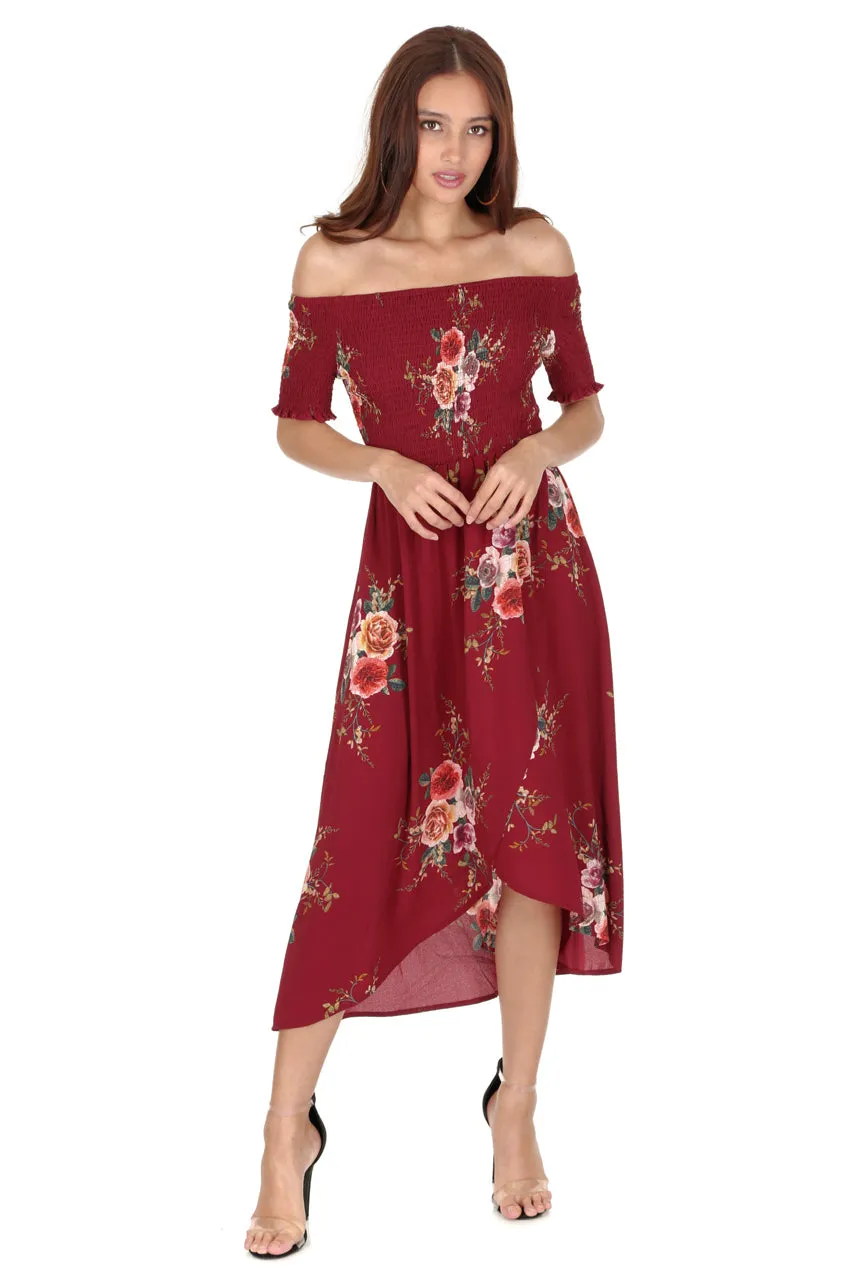 Rust Floral Bardot Printed Dress sold by AX Paris product image thumbnail 2