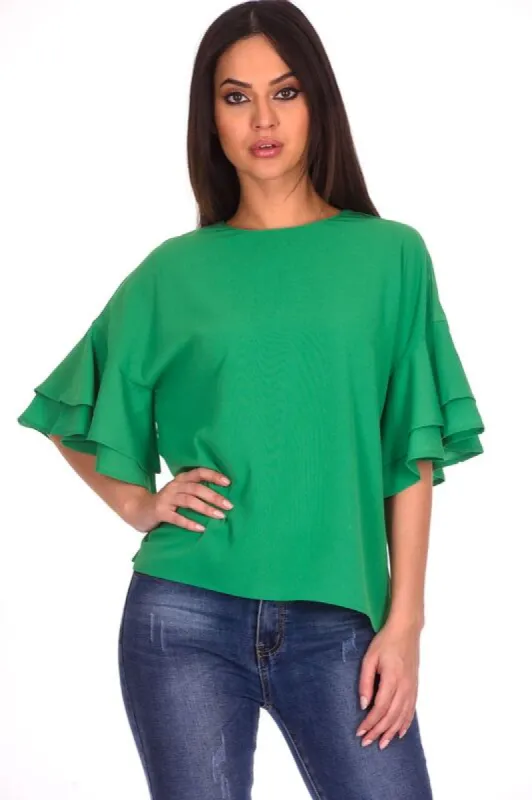 Green Frill Sleeve Top sold by AX Paris