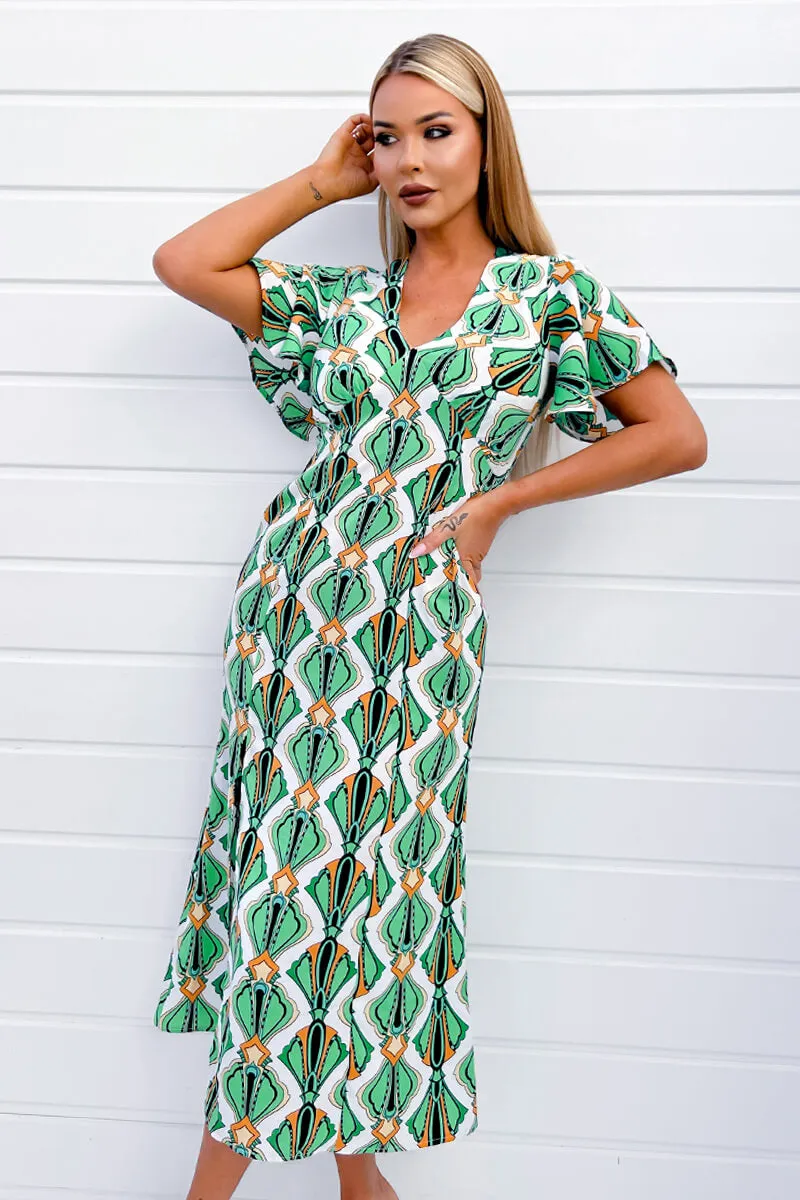 Multi Print V Neck Tie Detail Short Sleeve Midi Dress sold by AX Paris product image thumbnail 3