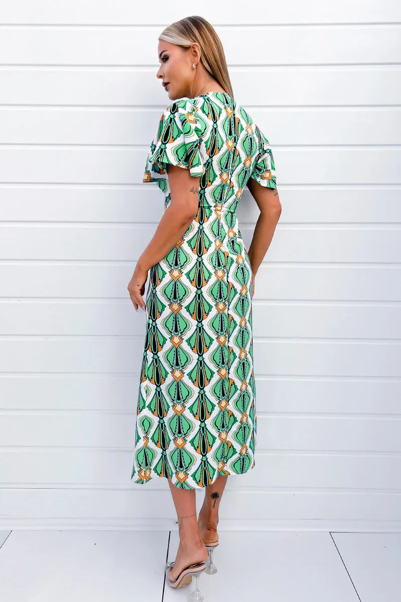 Multi Print V Neck Tie Detail Short Sleeve Midi Dress sold by AX Paris product image thumbnail 4