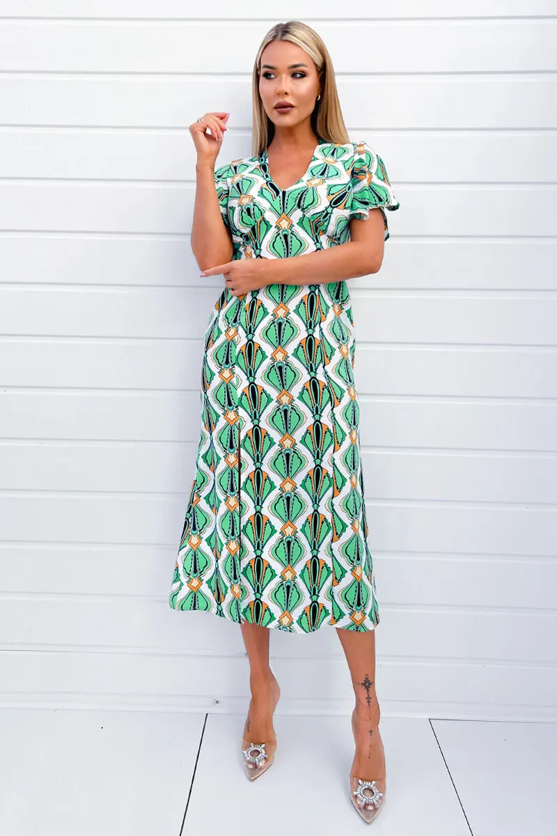 Multi Print V Neck Tie Detail Short Sleeve Midi Dress sold by AX Paris product image thumbnail 2