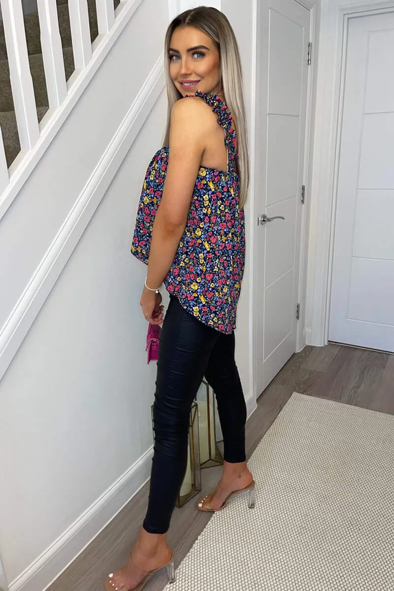 Navy Floral Printed Elasticated Strap Top sold by AX Paris product image thumbnail 4