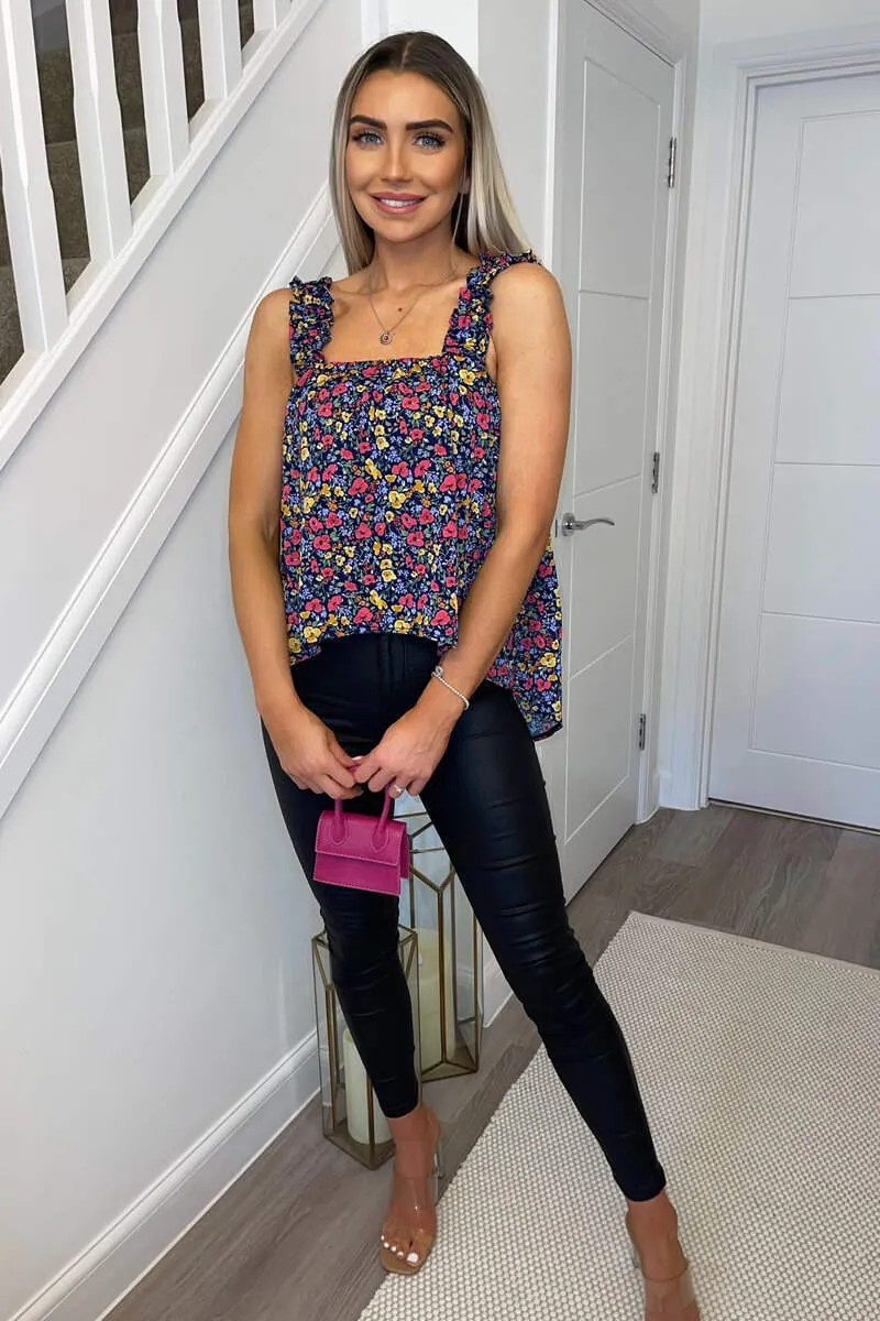 Navy Floral Printed Elasticated Strap Top sold by AX Paris product image thumbnail 2