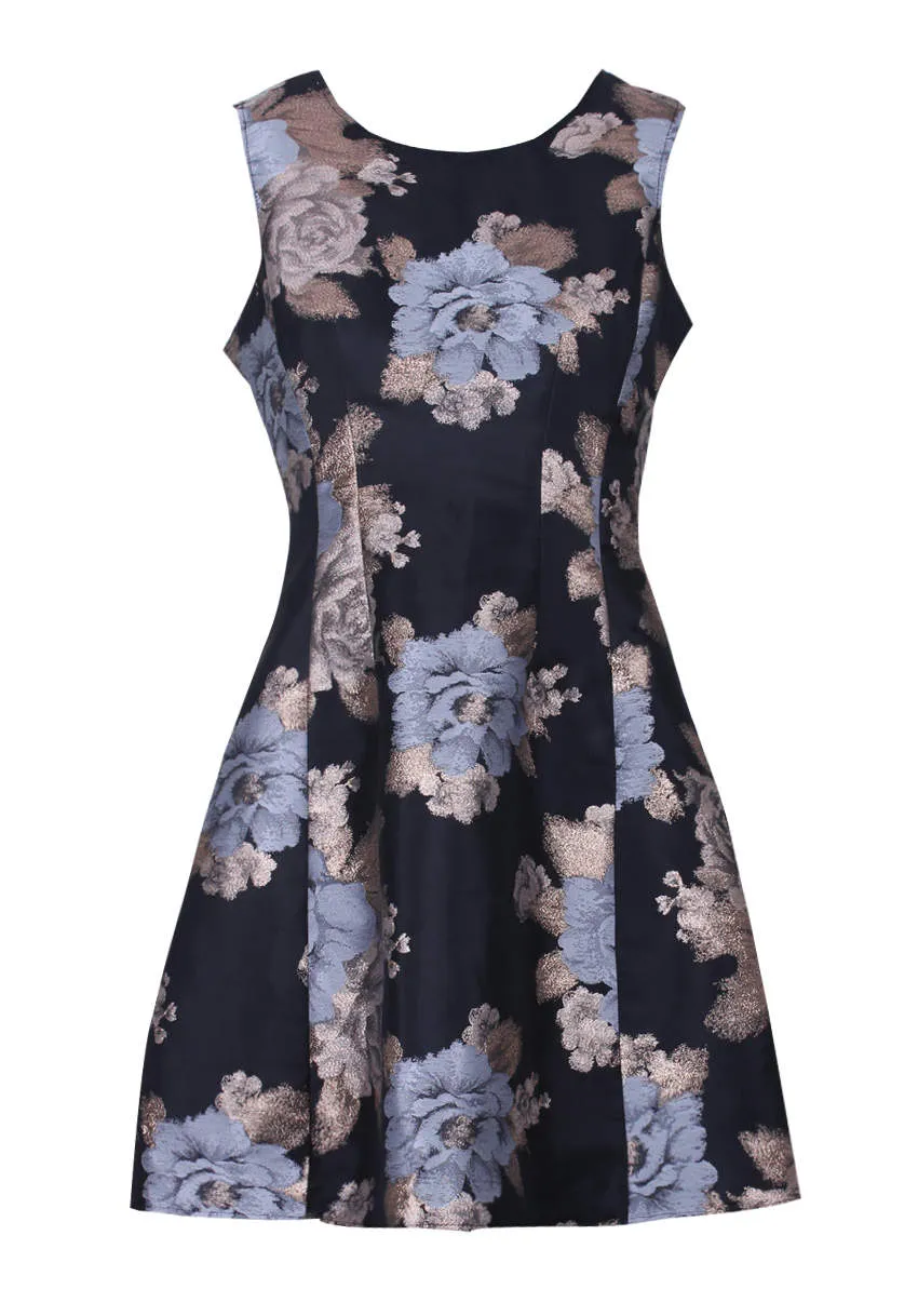Black Floral Metallic Skater Dress sold by AX Paris product image thumbnail 4