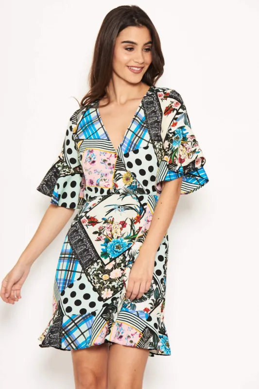 Multi Print Frill Wrap Dress sold by AX Paris
