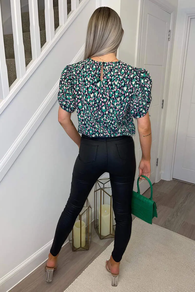 Navy Green And Pink Printed Balloon Sleeve Top sold by AX Paris product image thumbnail 5