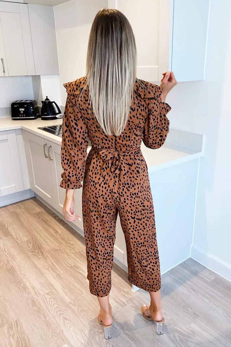 Camel Printed Frill Panel Long Sleeve Jumpsuit sold by AX Paris product image thumbnail 4
