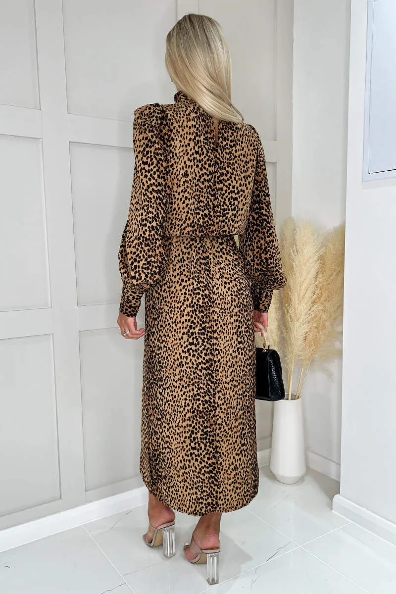 Camel Animal Print High Neck Long Sleeve Midi Dress sold by AX Paris product image thumbnail 5
