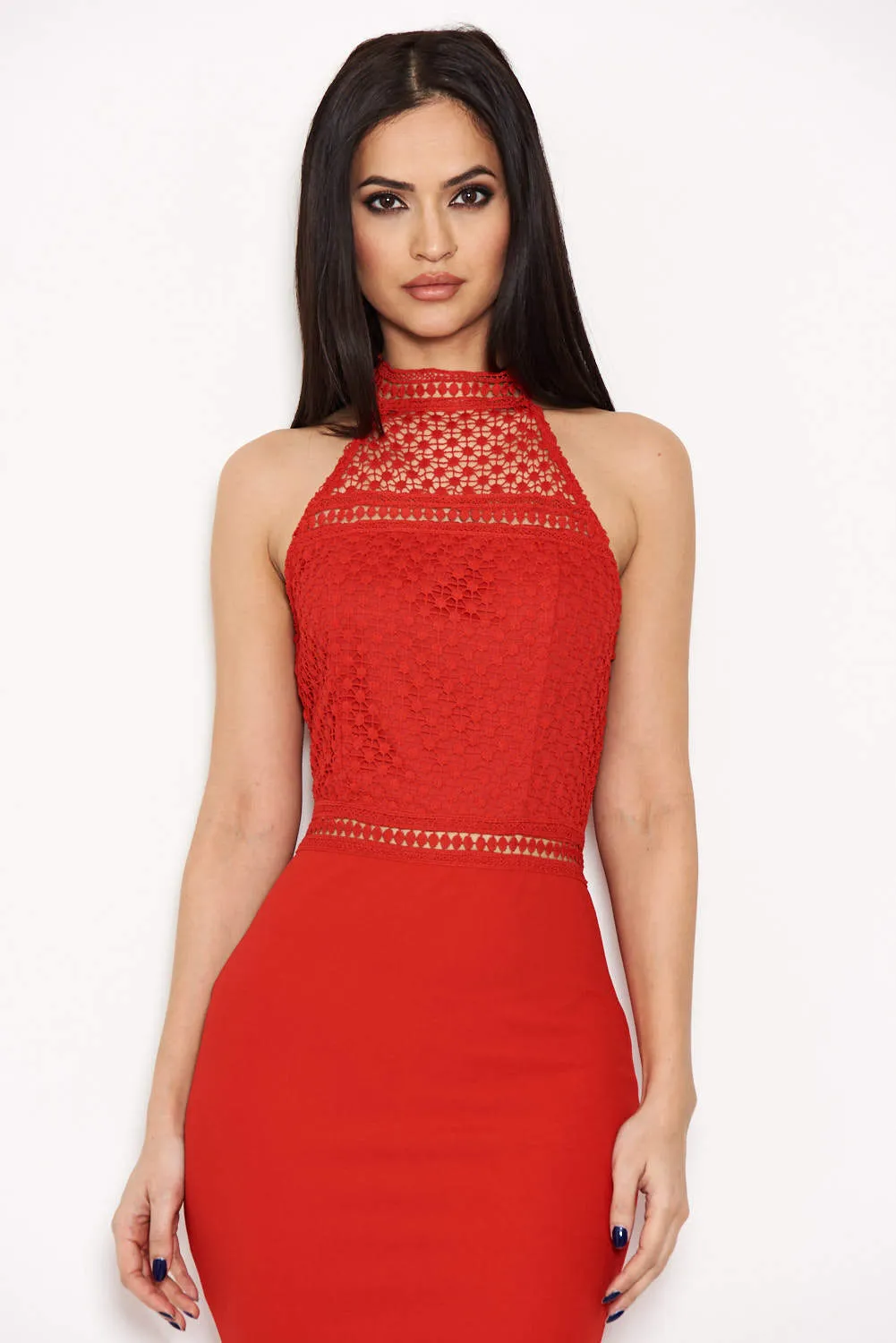 Red Midi Dress With Crochet Detail sold by AX Paris product image thumbnail 4
