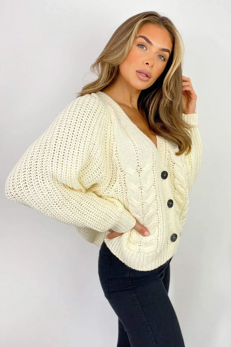 Cream Cable Knit Detail Cardigan sold by AX Paris product image thumbnail 2