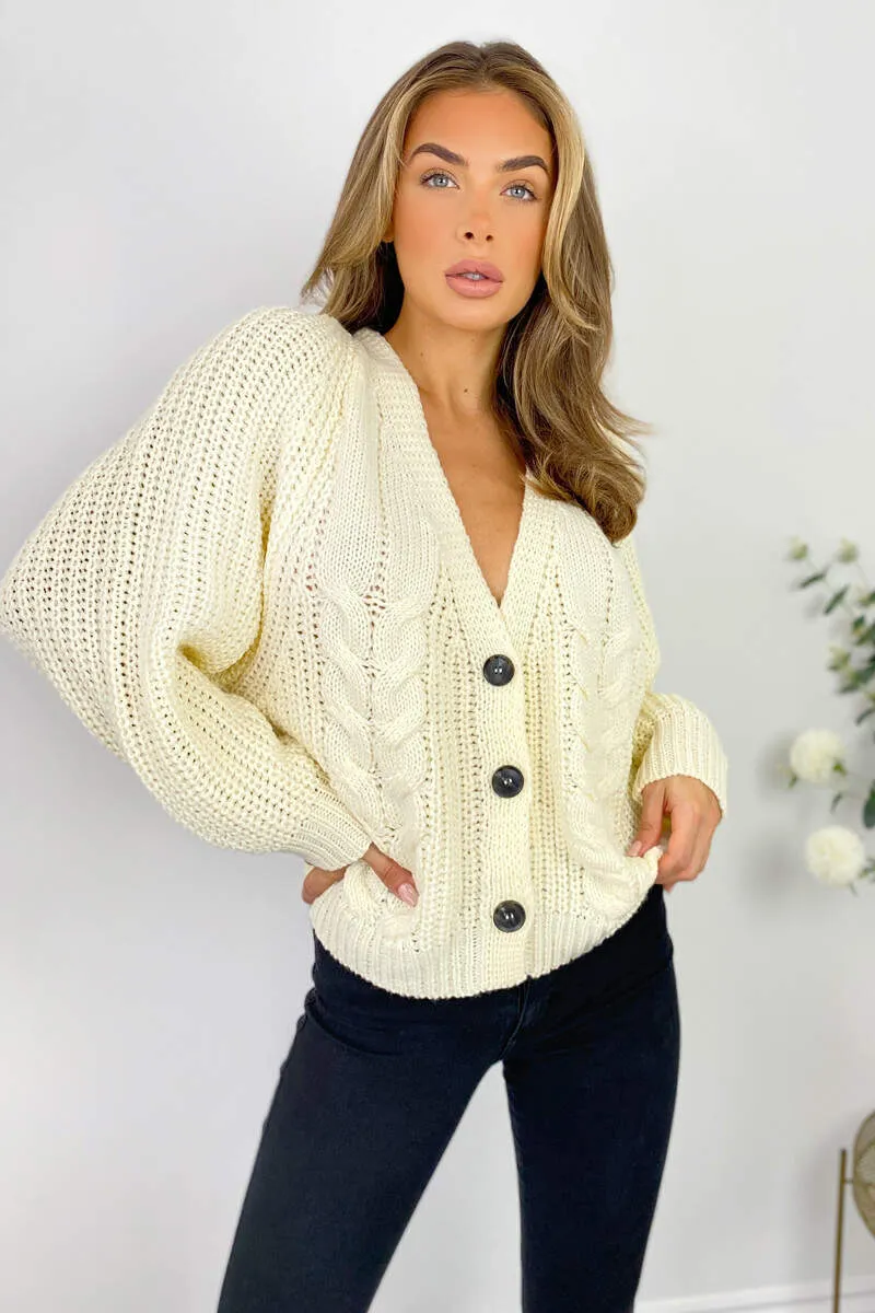 Cream Cable Knit Detail Cardigan sold by AX Paris product image thumbnail 3
