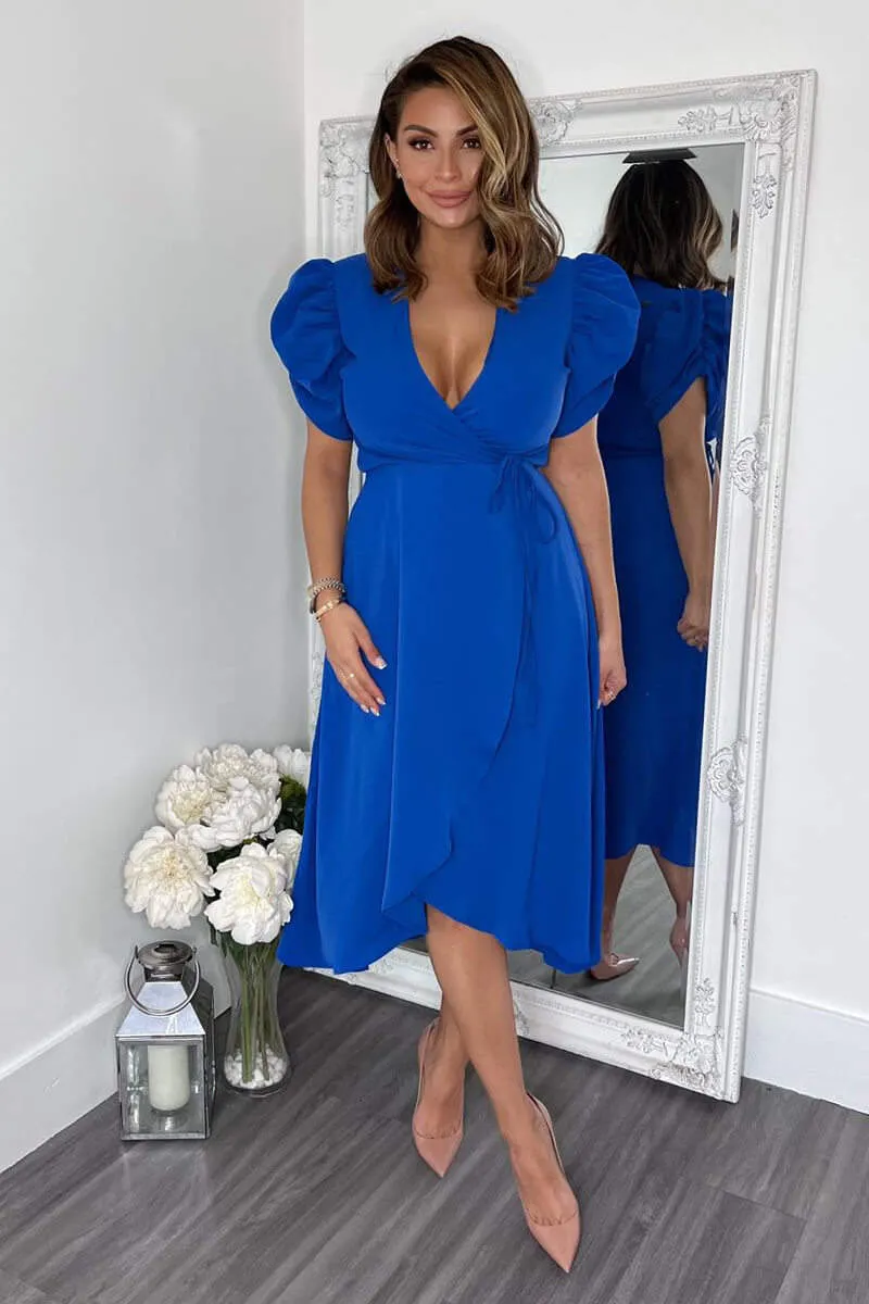 Blue Wrap Over Tie Midi Dress sold by AX Paris product image thumbnail 4