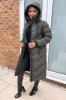Khaki Hooded Puffer Coat with Zip Front Pockets sold by AX Paris
