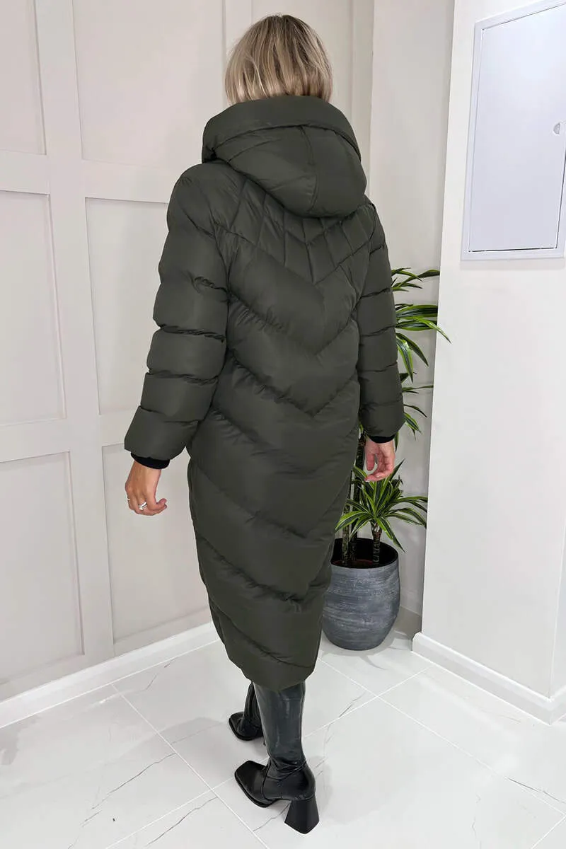 Khaki Hooded Puffer Coat with Zip Front Pockets sold by AX Paris product image thumbnail 4