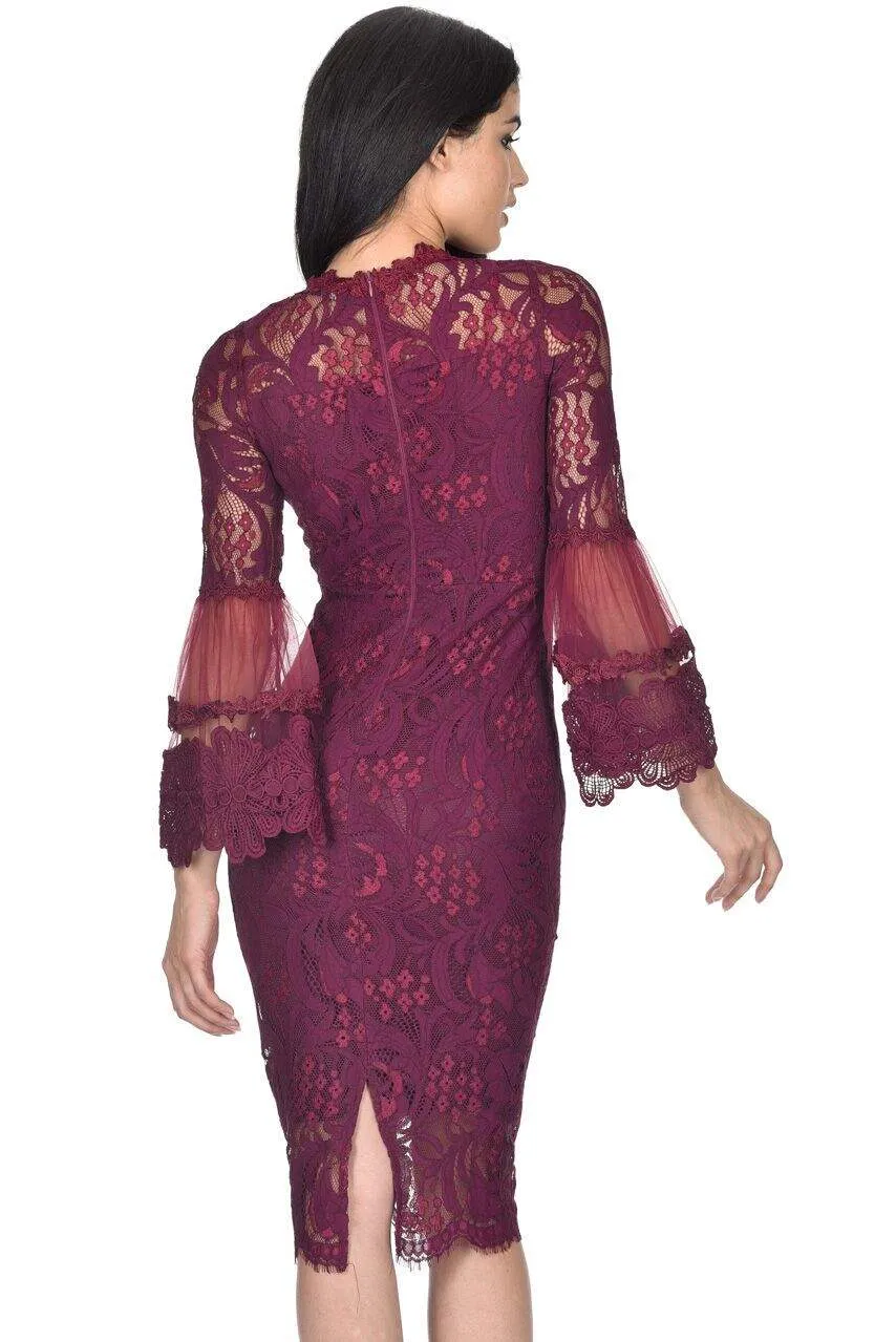 Plum Lace Frill Sleeve Midi Dress sold by AX Paris product image thumbnail 3