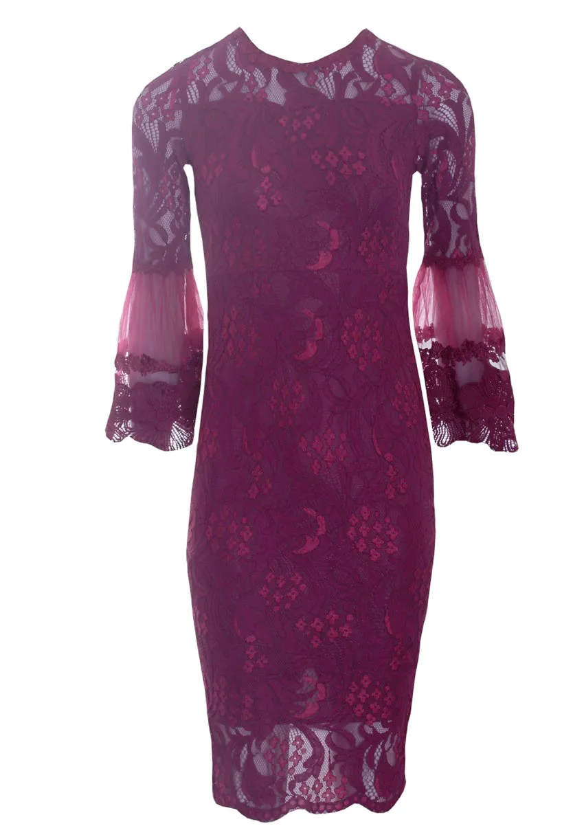 Plum Lace Frill Sleeve Midi Dress sold by AX Paris product image thumbnail 4