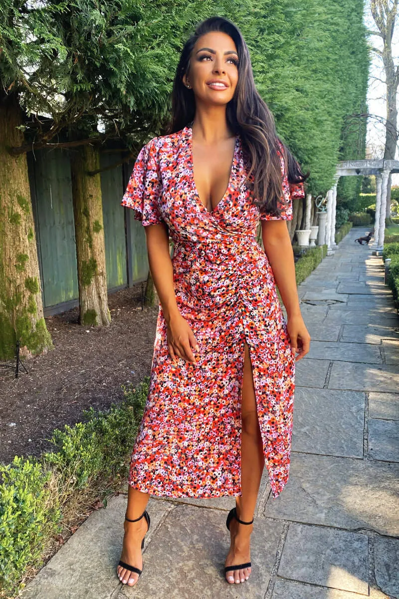 Red Ditsy Print Wrap Midi Dress sold by AX Paris product image thumbnail 2