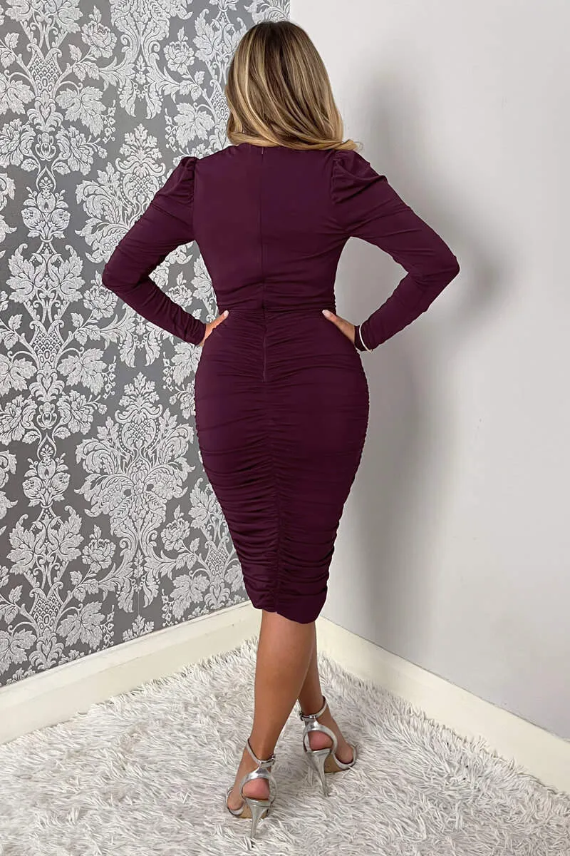 Plum Ruched Long Sleeve Cross Front Midi Dress sold by AX Paris product image thumbnail 2