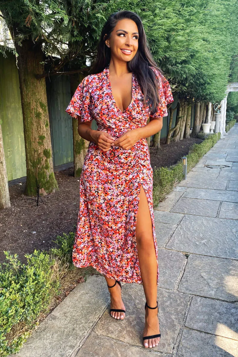 Red Ditsy Print Wrap Midi Dress sold by AX Paris product image thumbnail 3