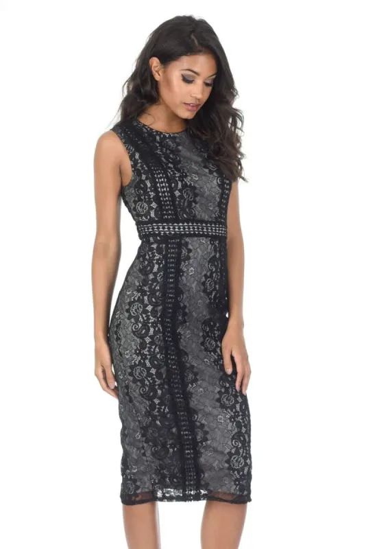 Black and Grey Lace Midi Dress sold by AX Paris