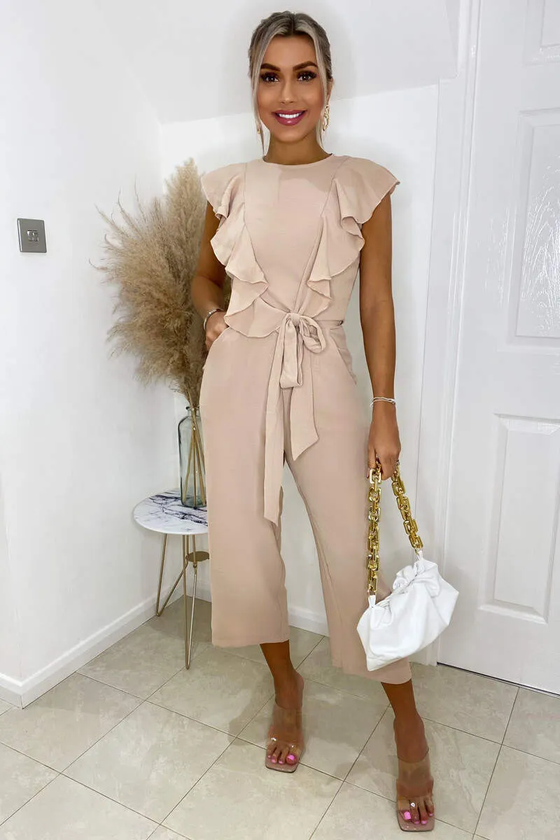 Nude Frill Front Belted Jumpsuit sold by AX Paris