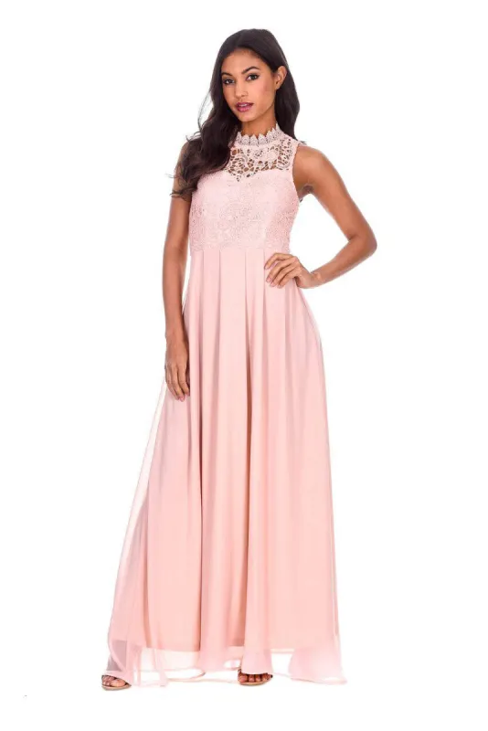 Nude High Neck Crochet Maxi Dress sold by AX Paris